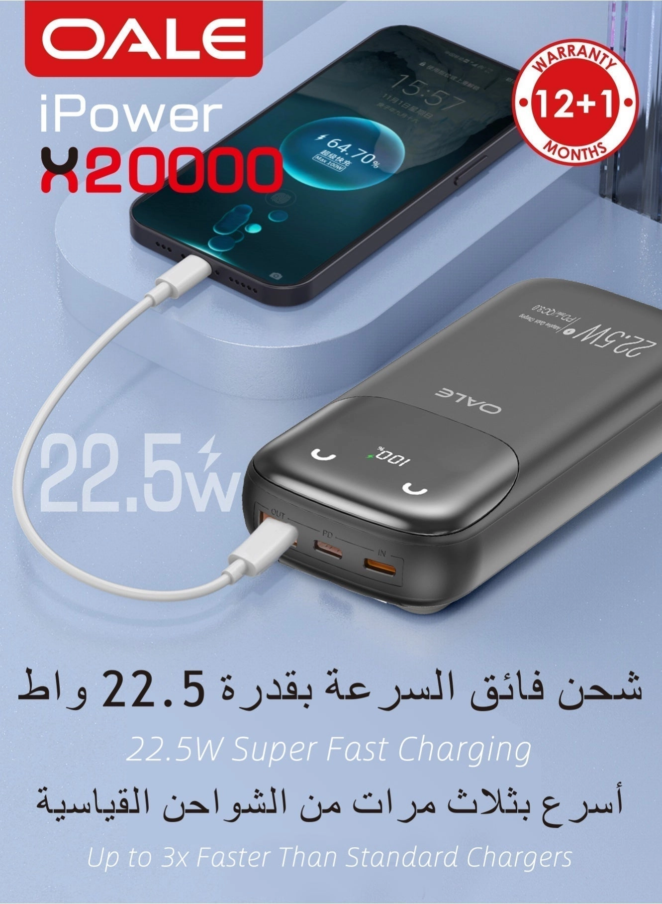 Power Bank - 20000 Watt-hour 22.5w