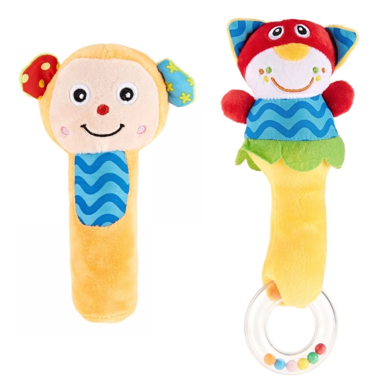 Pixie Monkey Rattle Toy + Cat Rattle Toy - Suitable for 0 month & above Fabric material
