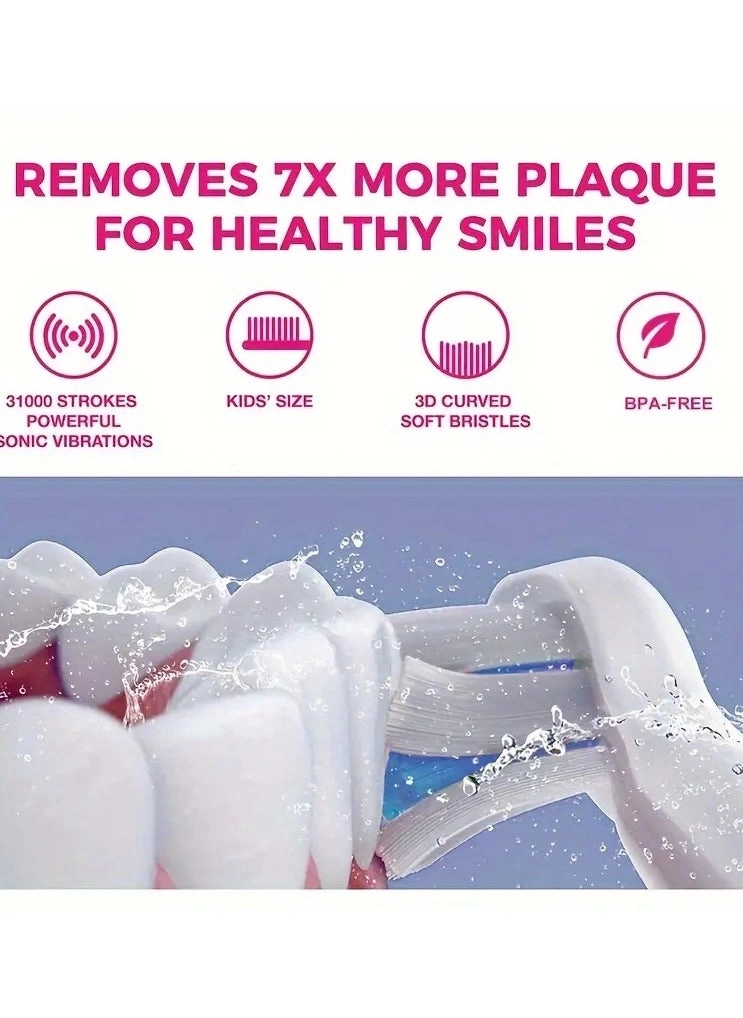 Rechargeable Electric Toothbrush for Kids - USB Rechargeable 5 Cleaning Modes 6 Replacement Heads