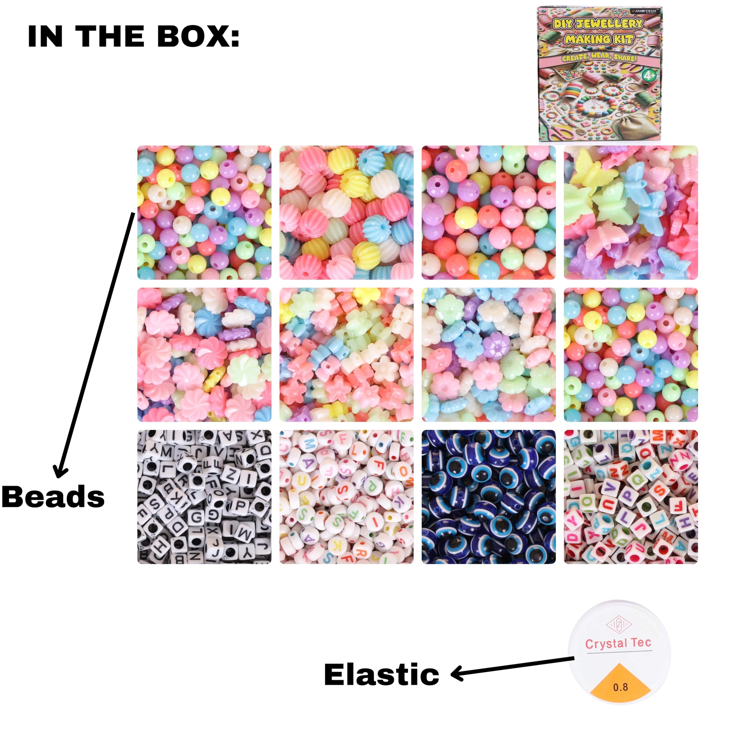 Bracelet Making Kit - 12 Types 10m Elastic Thread