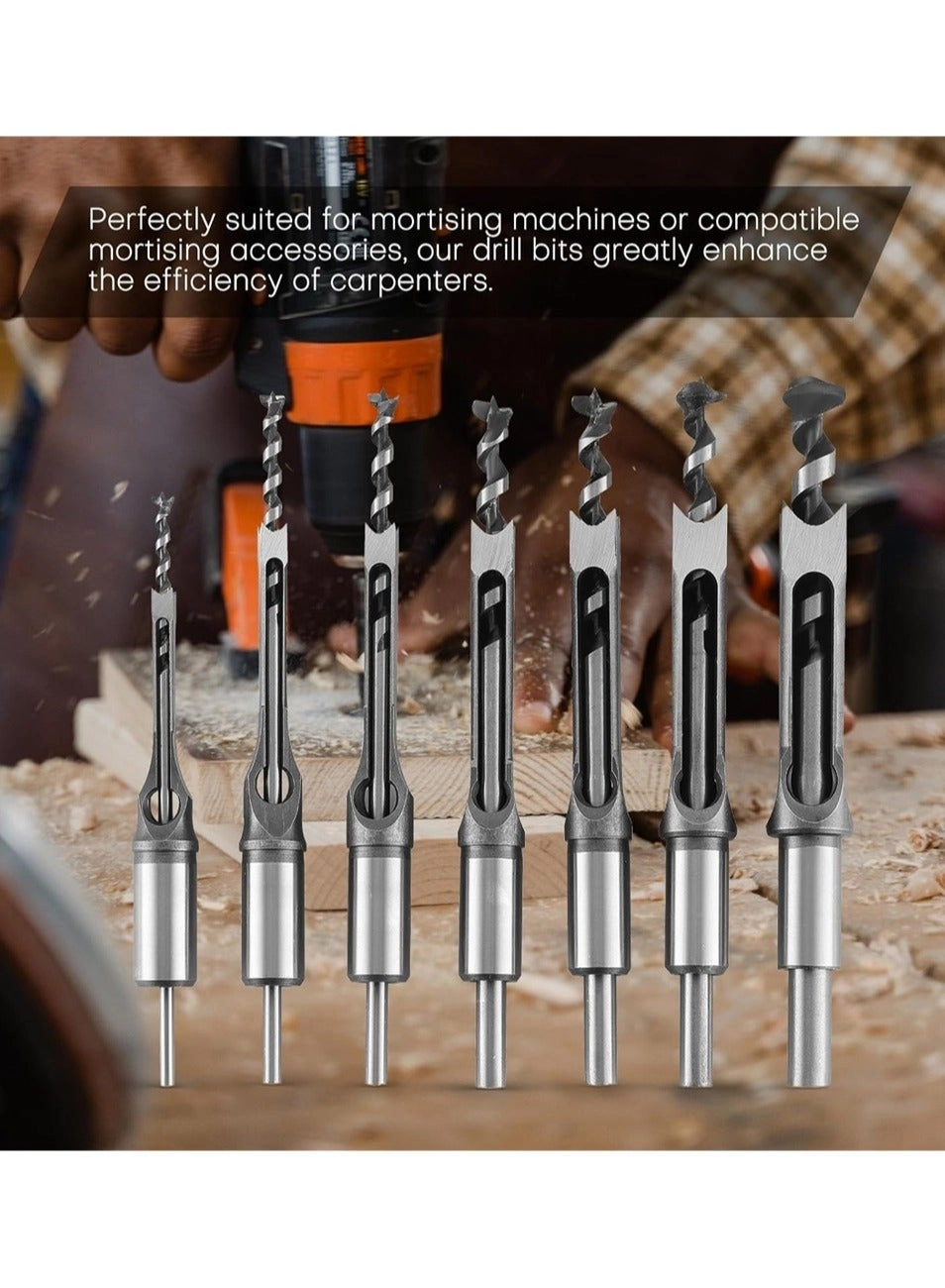 Square Hole Drill Bit Set - 1/4” 5/16“ 3/8" 1/2" 9/16" 5/8" 3/4" 7 Pack