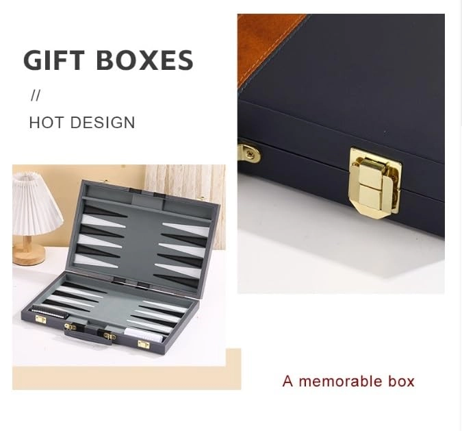 Backgammon Set - Blue 15inch PU Leather