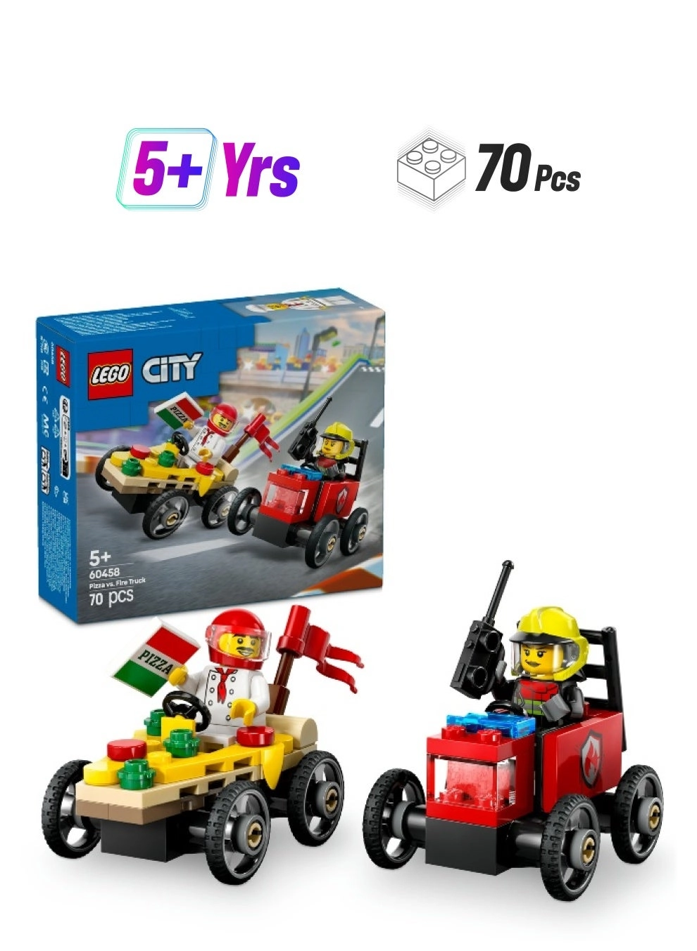 LEGO City Pizza vs. Fire Truck Race Car Pack (60458) - Vehicle