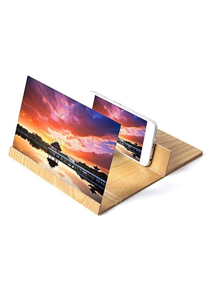Mobile Phone Screen Magnifier - 3D HD 12 Inches Wooden Desktop Bracket