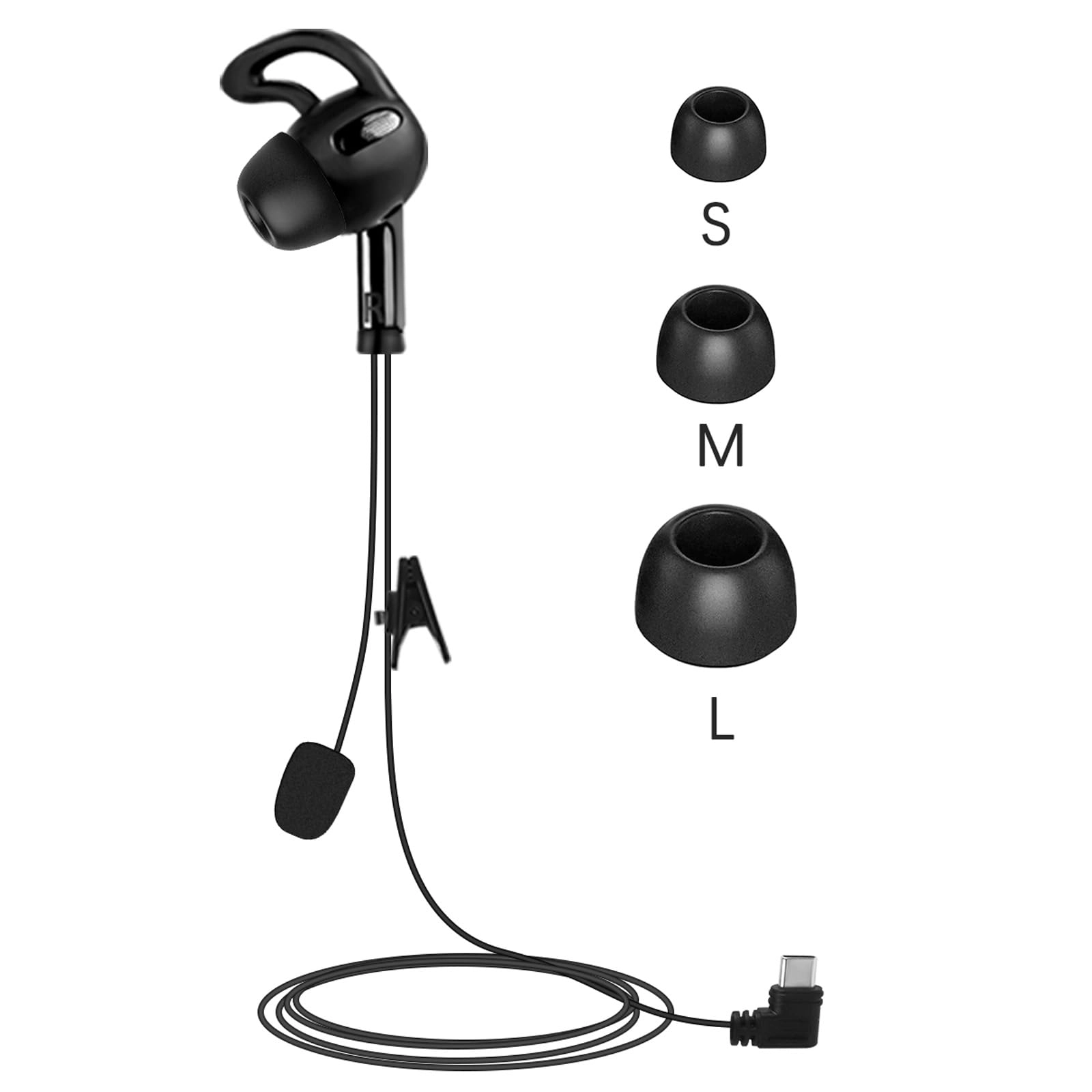 GaiRen USB Type C Right Ear Referee Earphone - In Ear Black