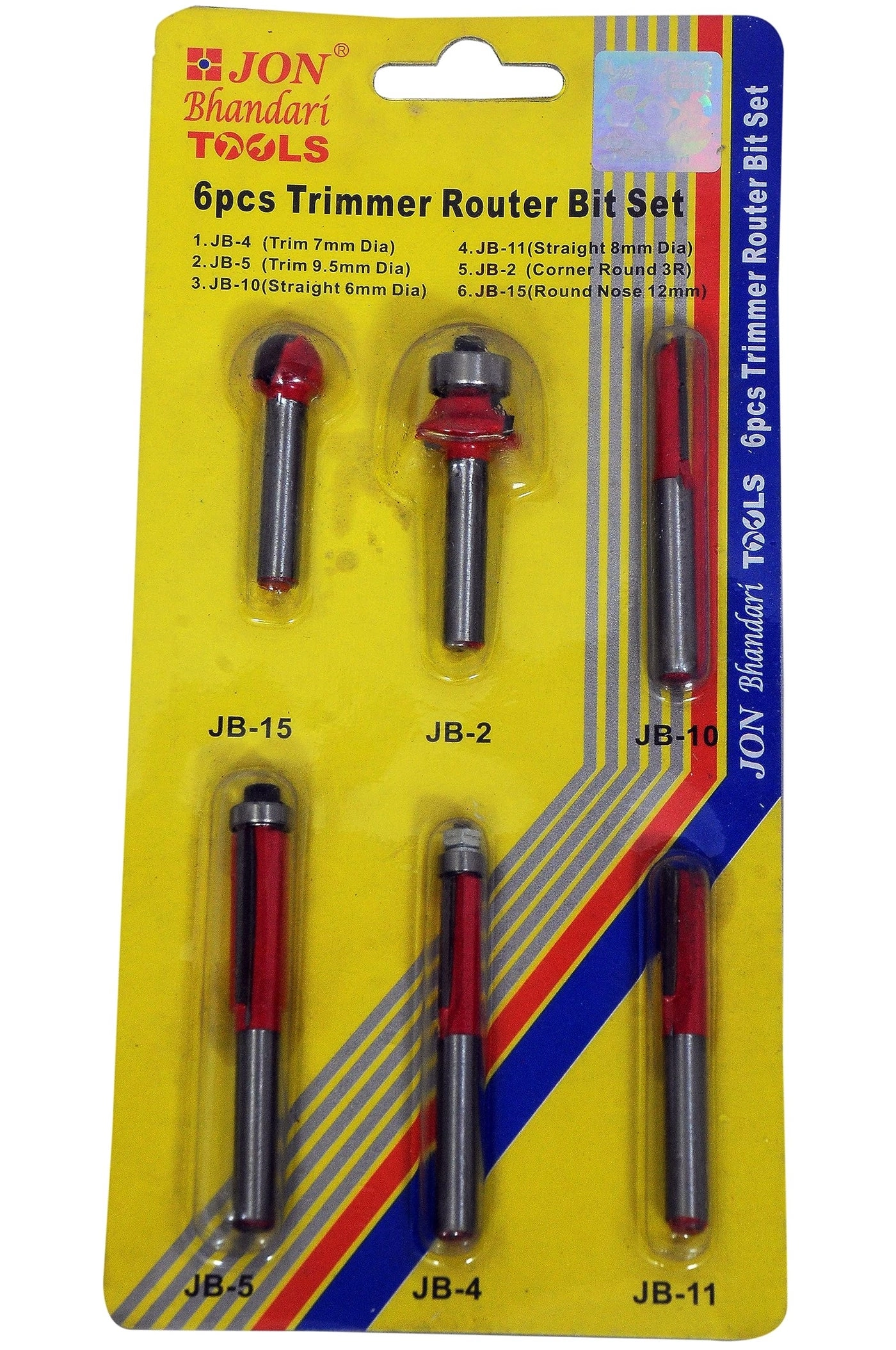 Jon Bhandari Tools Router Trimmer Bit Set - 7mm 9.5mm 6mm 8mm 3R 12mm 6.35mm 6pc