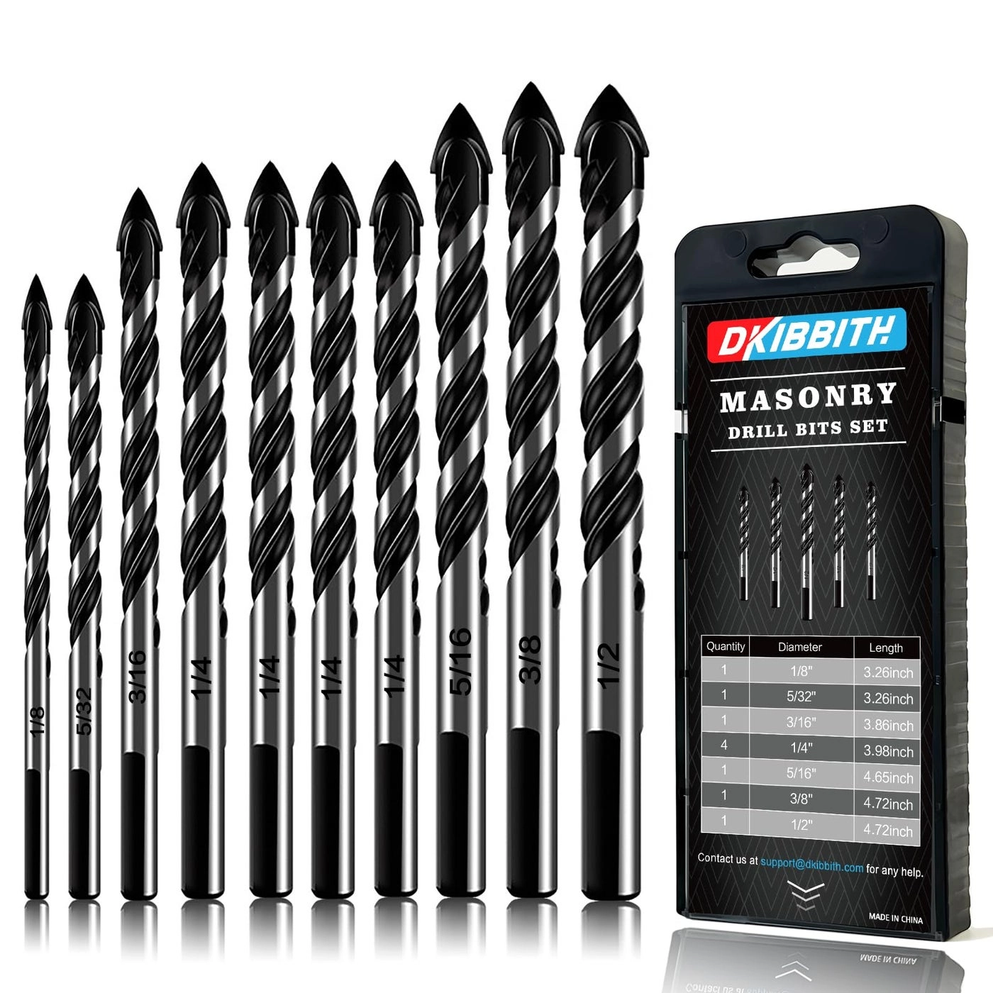 DKIBBITH Masonry Drill Bits - Carbide 10-Piece 5/32 to 1/2 inch