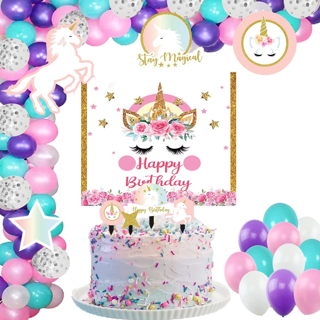 theme my party Unicorn Birthday Party Supplies - 60 pc