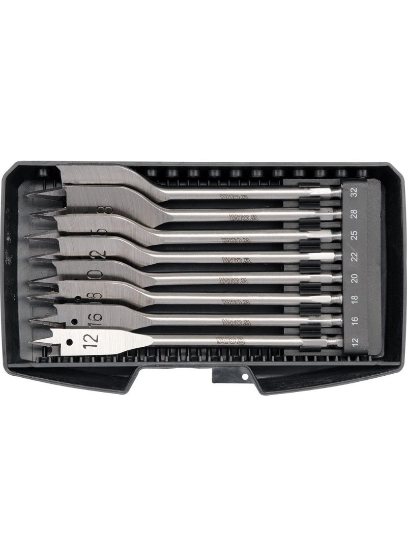 Flat Wood Drill Bit Set - hardened carbon steel 8 piece(s) 12-16-18-20-22-25-28-32mm
