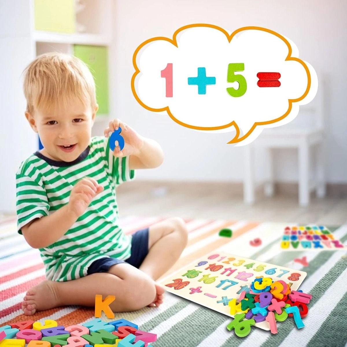 Chunky Alphabet And Number Math Wooden Puzzle Set - 3+