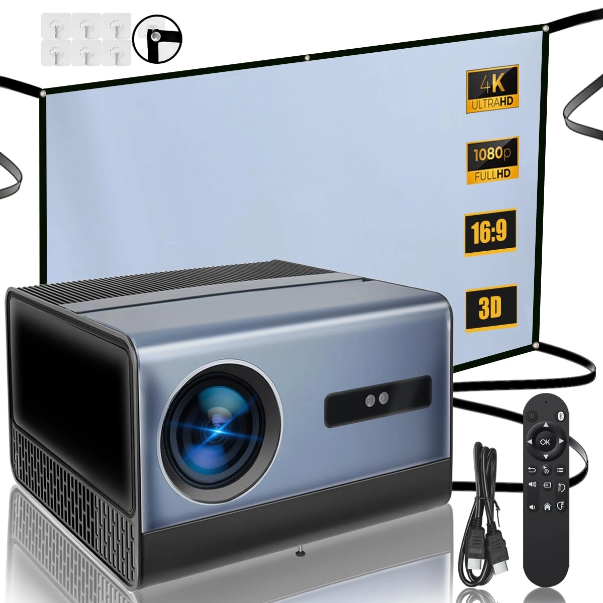 Pryznal 4K Projector - 1000 ANSI Lumens 1920 x 1080