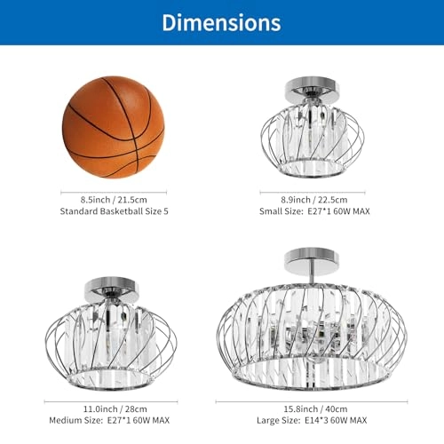 E27 Crystal Ceiling Lamp - 3 lights 36.5 cm