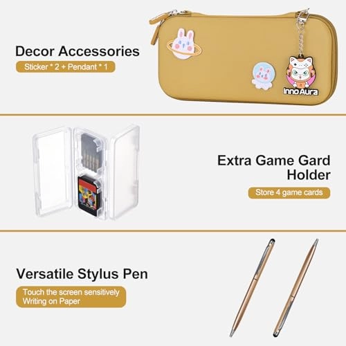 Switch Lite Carrying Case + Case Protector + Tempered Glass Screen Protector + Thumb Grips + Game Card Holder + Embroidery Sticker + Pendant + Stylus + Shoulder Strap + Wristband + Sticker - 18 in 1 Brown