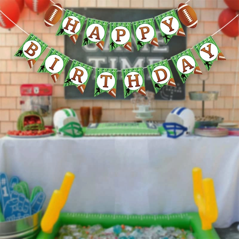 Football Birthday Banner - 13 paper flag sign football birthday party