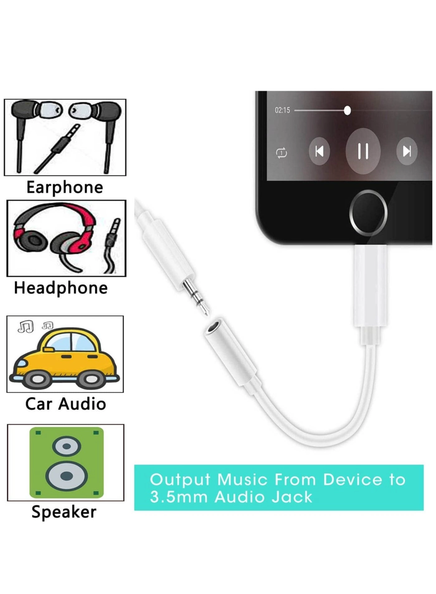 Lightning Headphone Jack Adapter Wired Earbud
