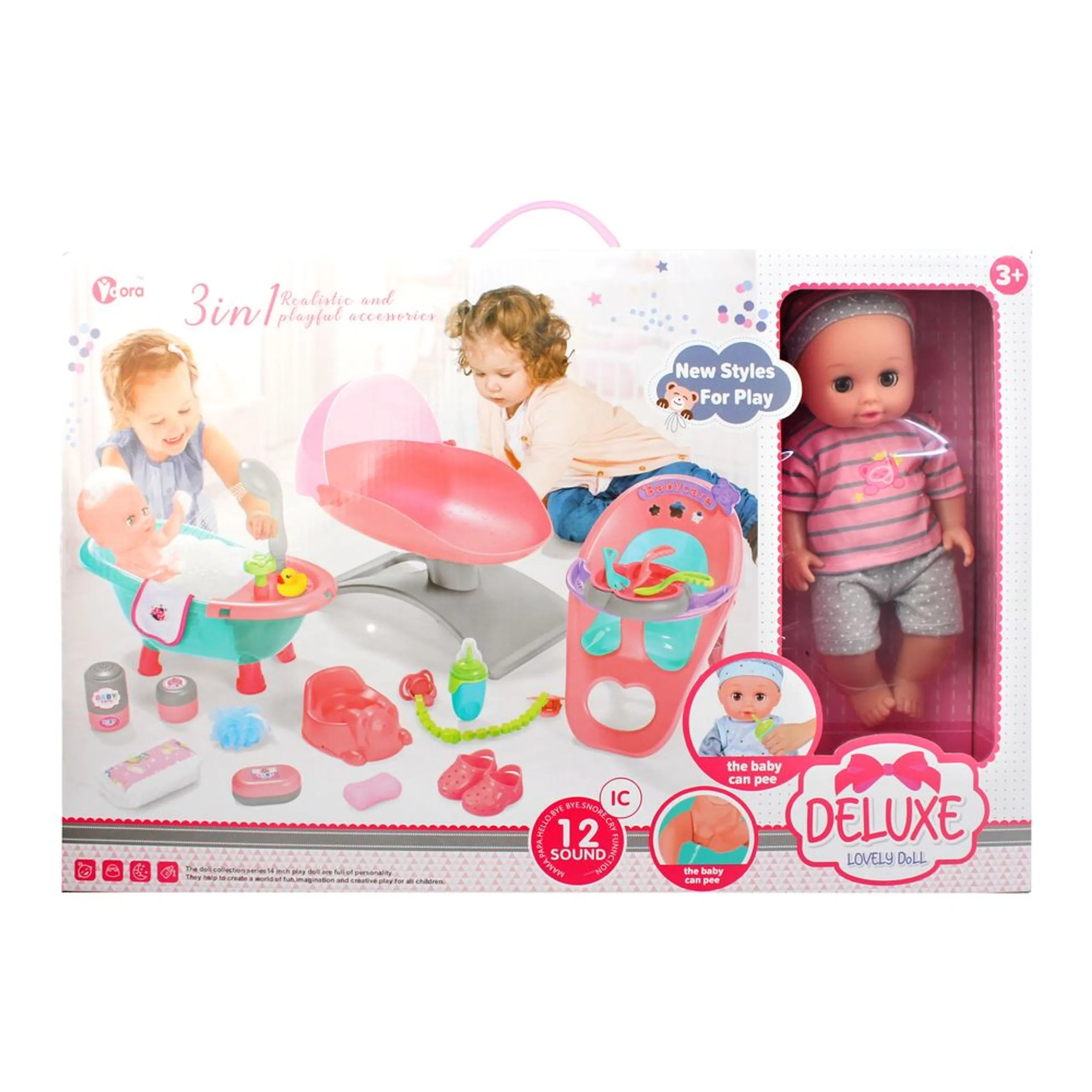 Vdora Dolls Baby Doll Playset - 3-In-1 14" Interactive Chip Ages 3+
