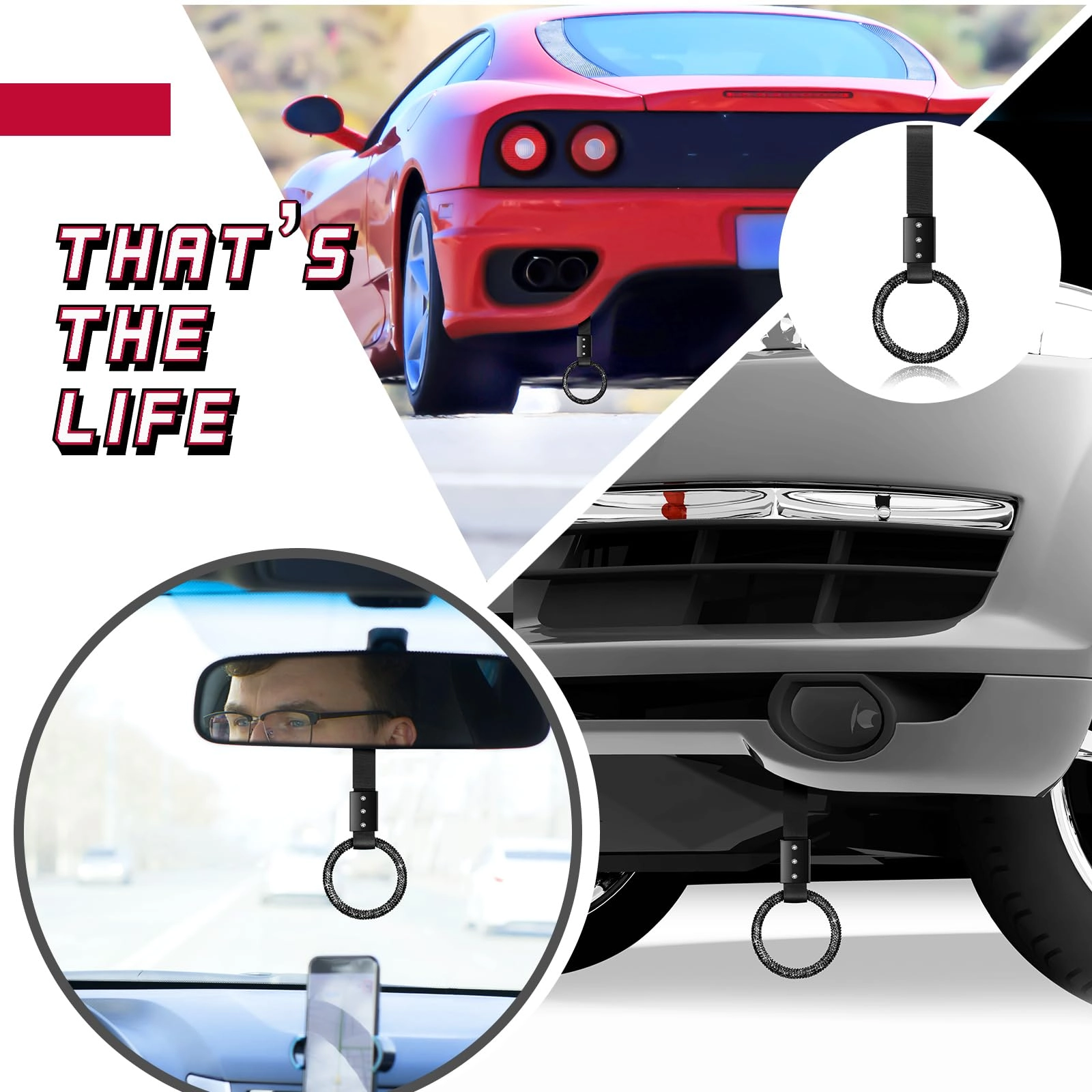 Round Car Handle Strap - Black Round Style