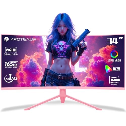Curved Gaming Monitor - KR-34 Inch pink Curved Monitor 34 Inches 3440x1440
