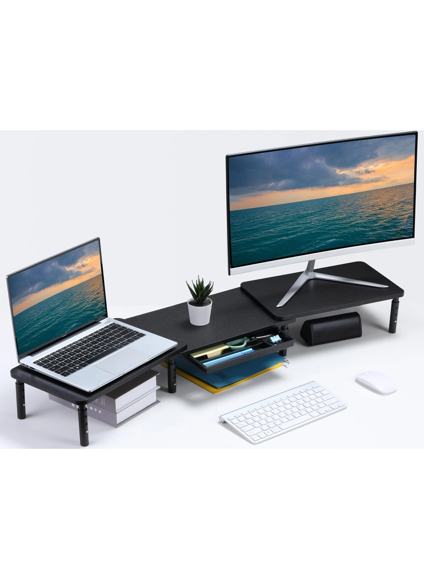 Adjustable Monitor Stand - 3-Height 25KG Storage Drawer