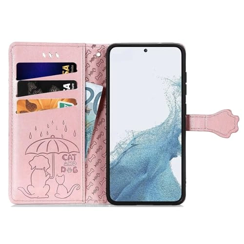 Nadoli Funny Cartoon Embossing Cat Dog Pattern Pu Leather Cat Paw Lanyard Standfunction Card Slots Wallet Flip Case Cover for Samsung Galaxy S24 Ultra