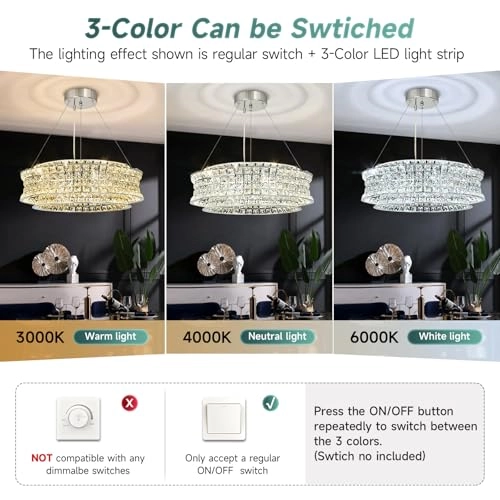 Modern Crystal Chandelier - 3000K 4000K 6000K 3-level dimming