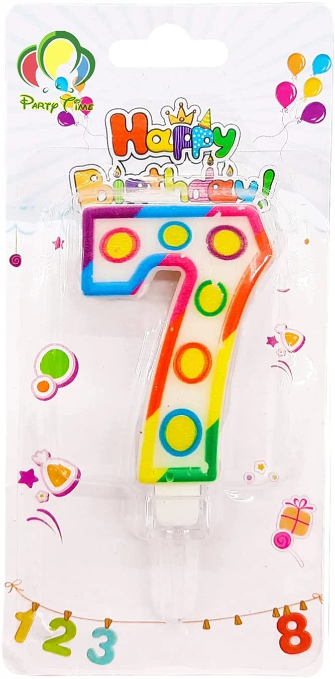 Party Time Trading LLC Colorful Polkadots Candle - Number 7 Birthday