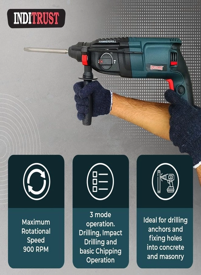 Electric Hammer Reversible Drill - 1250W 26mm 3Pc SDS Bit