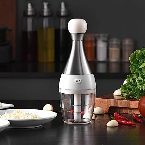 Hand Food Chopper - 304 Stainless Steel Silver & White