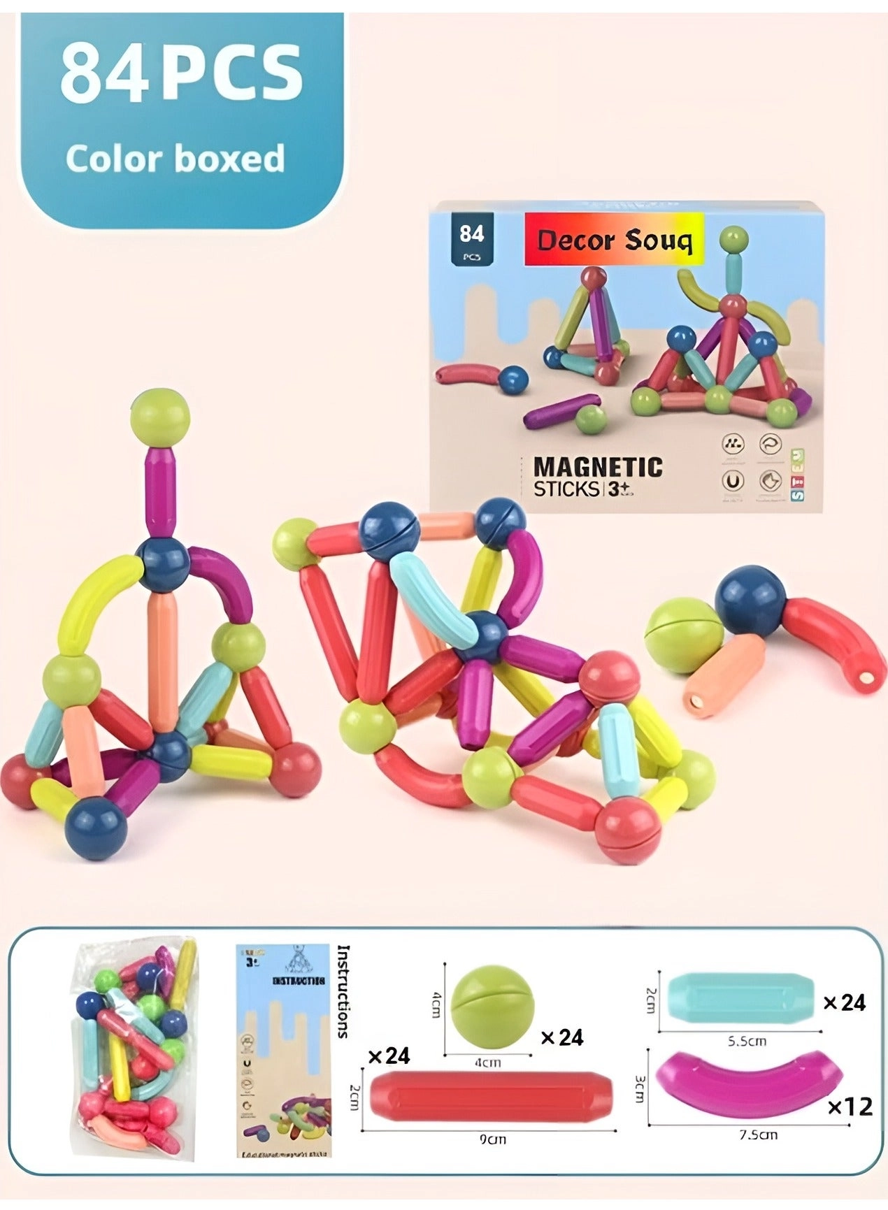 Magnetic Sticks and Balls - 84 pcs