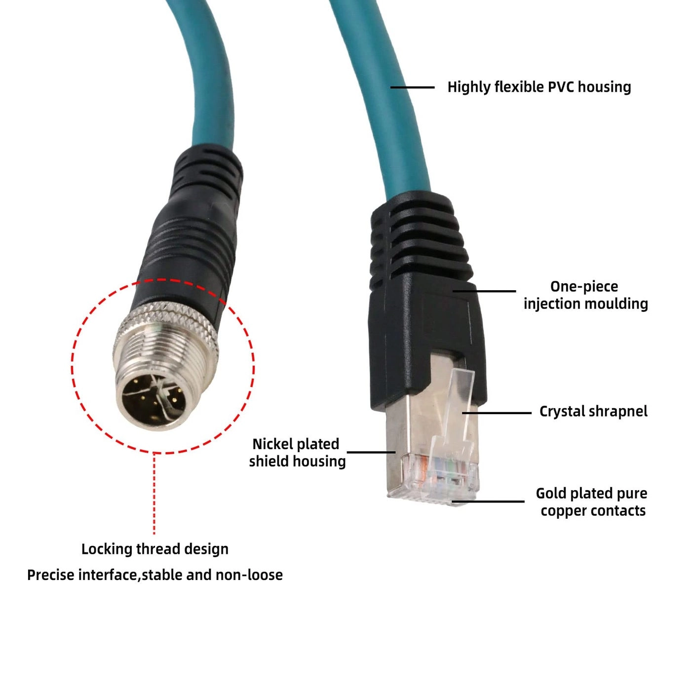 M12 8 Pin X-Coded Ethernet Cable - 9.8ft