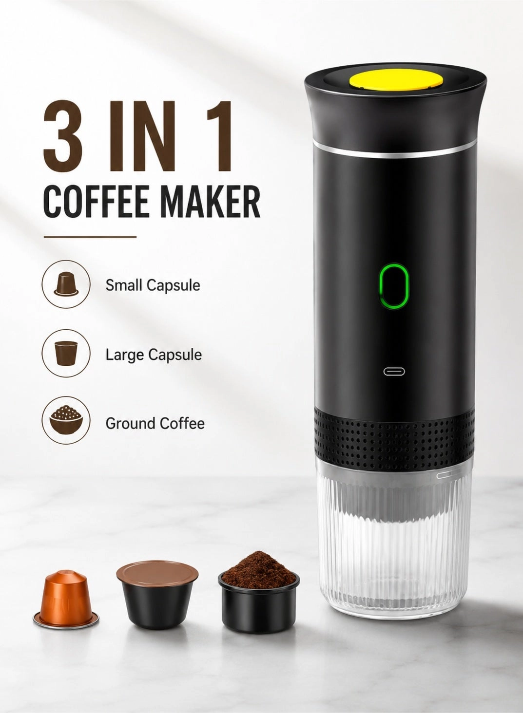 Leoxol Portable Coffee Machine - 150 ml small capsule big capsule and ground coffee
