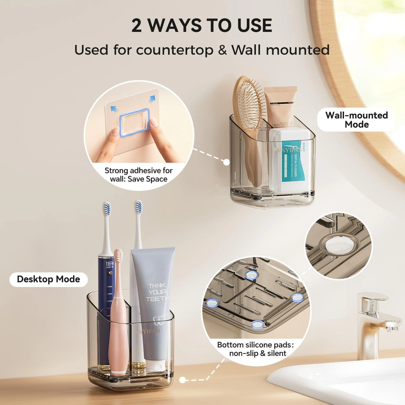 Toothbrush Holders - Wall Mounted 3 Slots