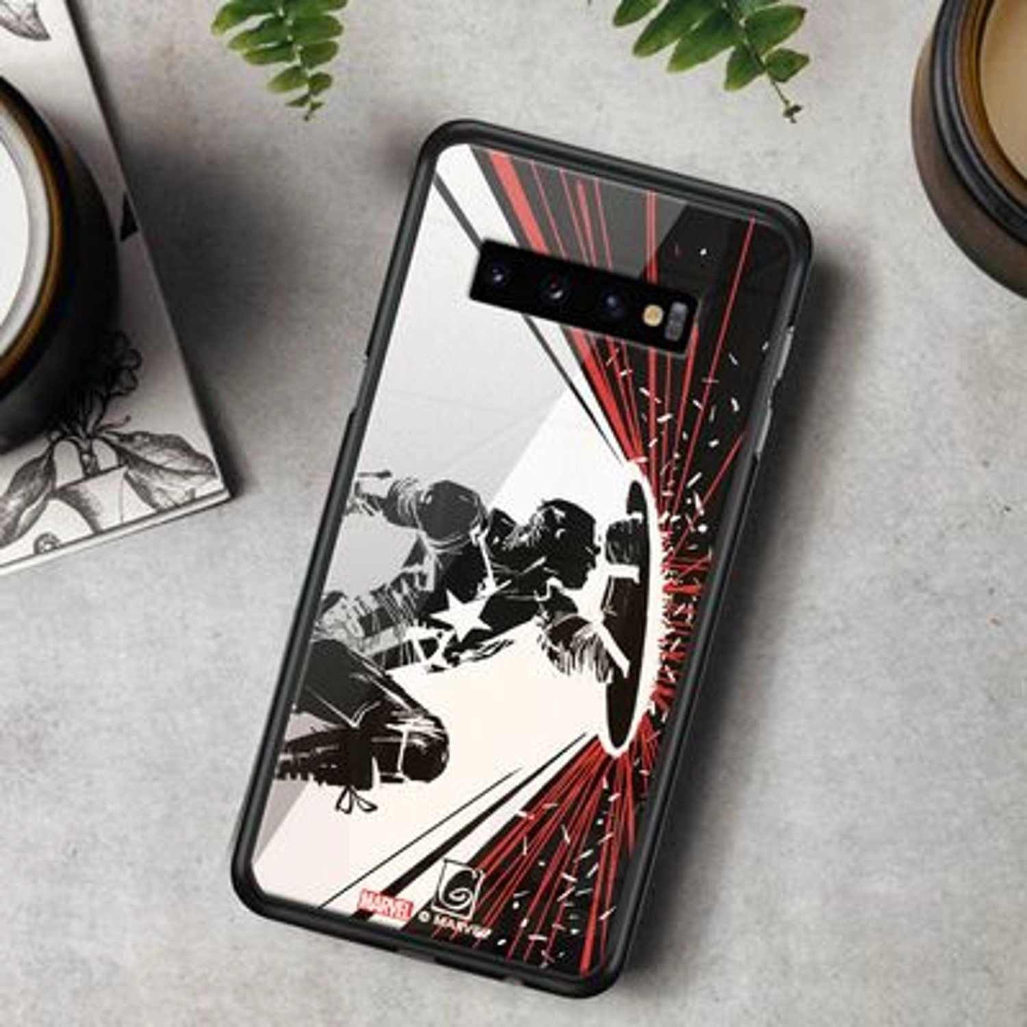 Captain America Frontline Defence Cover - TPU Bumper Case + Tempered Glass Back Back Case for Galaxy S10 Plus