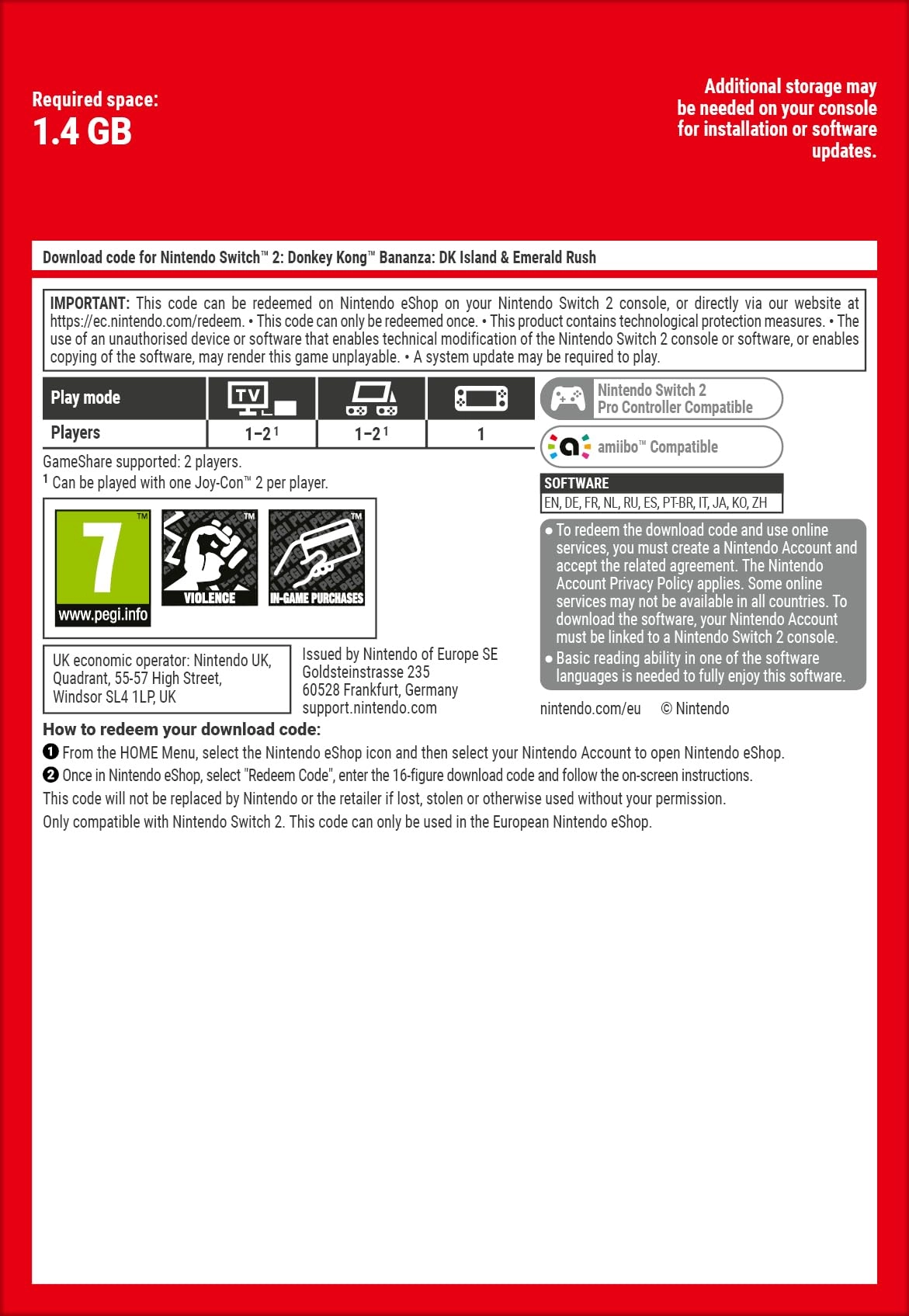 Donkey Kong Bananza Standard - Nintendo Switch 2