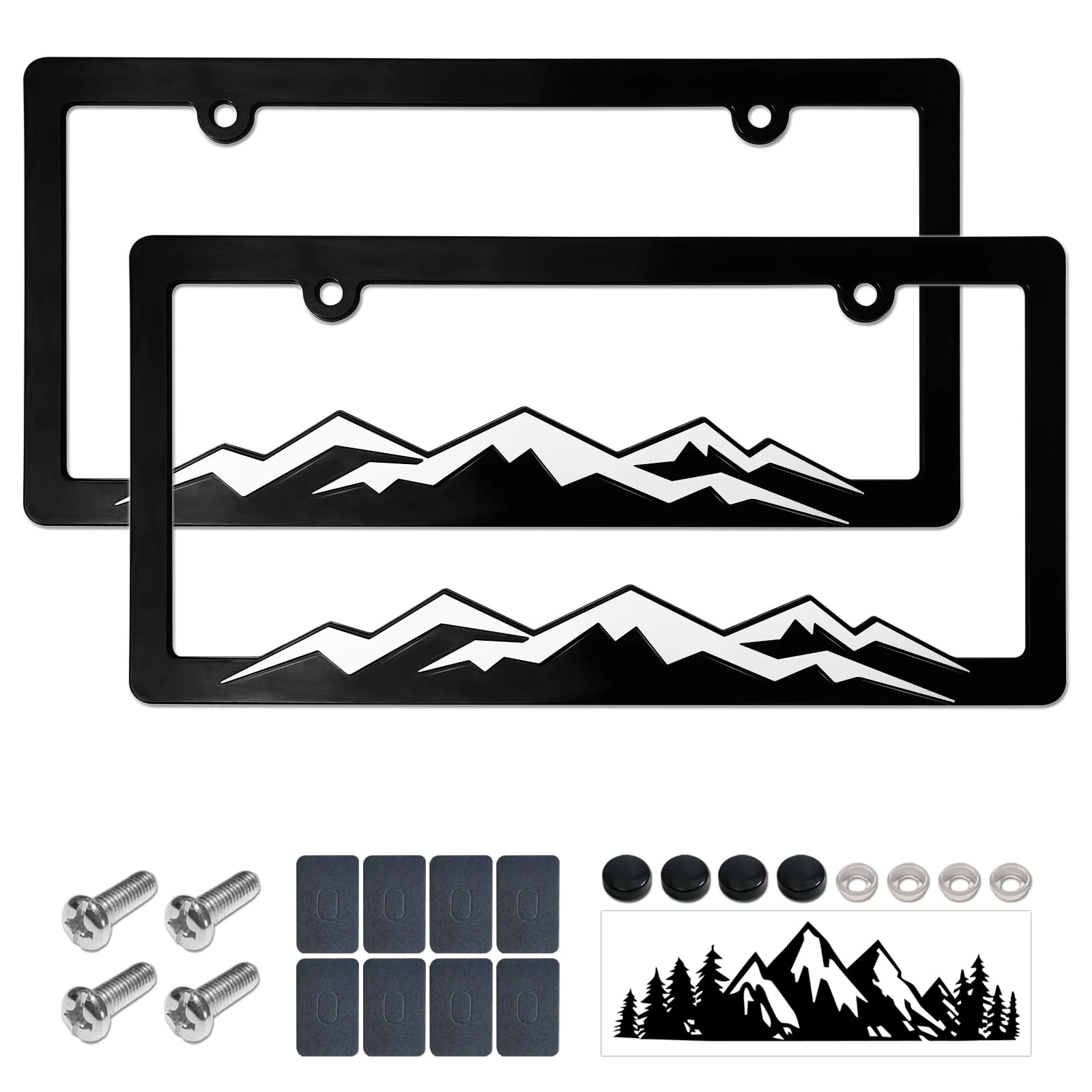 rckjnj Mountain License Plate Frames - White on Black 3D ABS Plastic