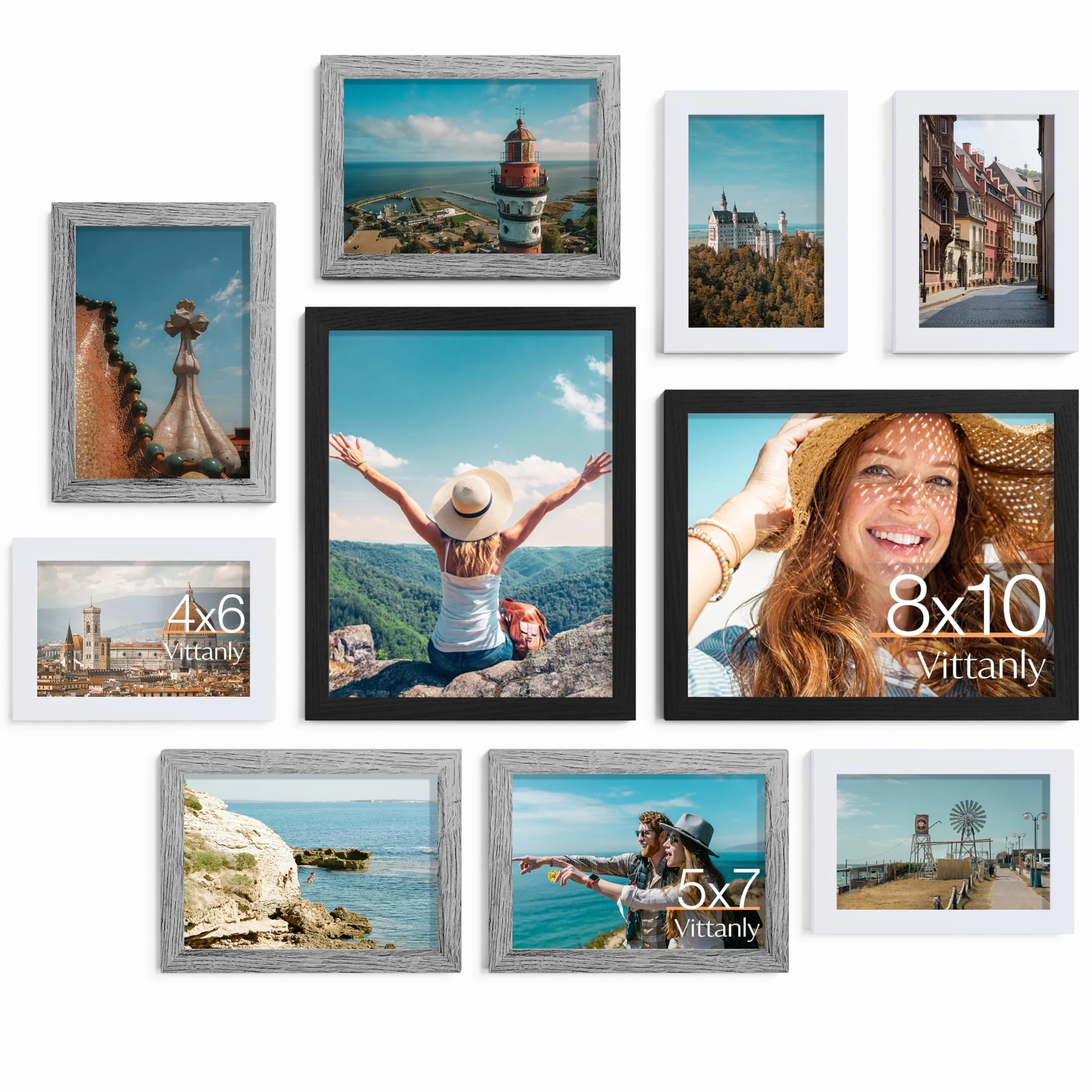 Picture Frames Set - 10 Pack Rustic Grey