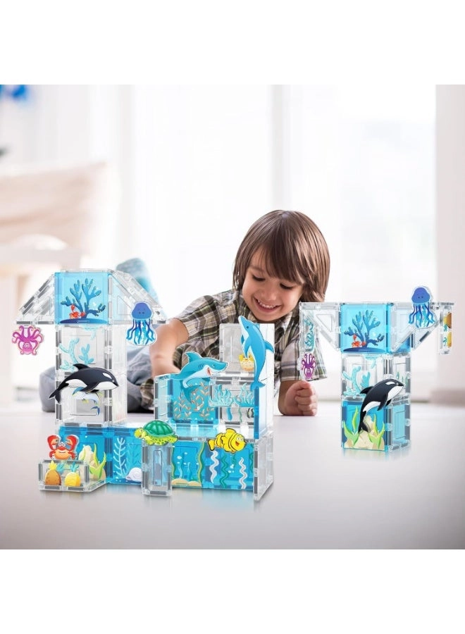 Magnetic Tiles Aquarium Marine Animal Set - Sea Creature Figures 52 pcs
