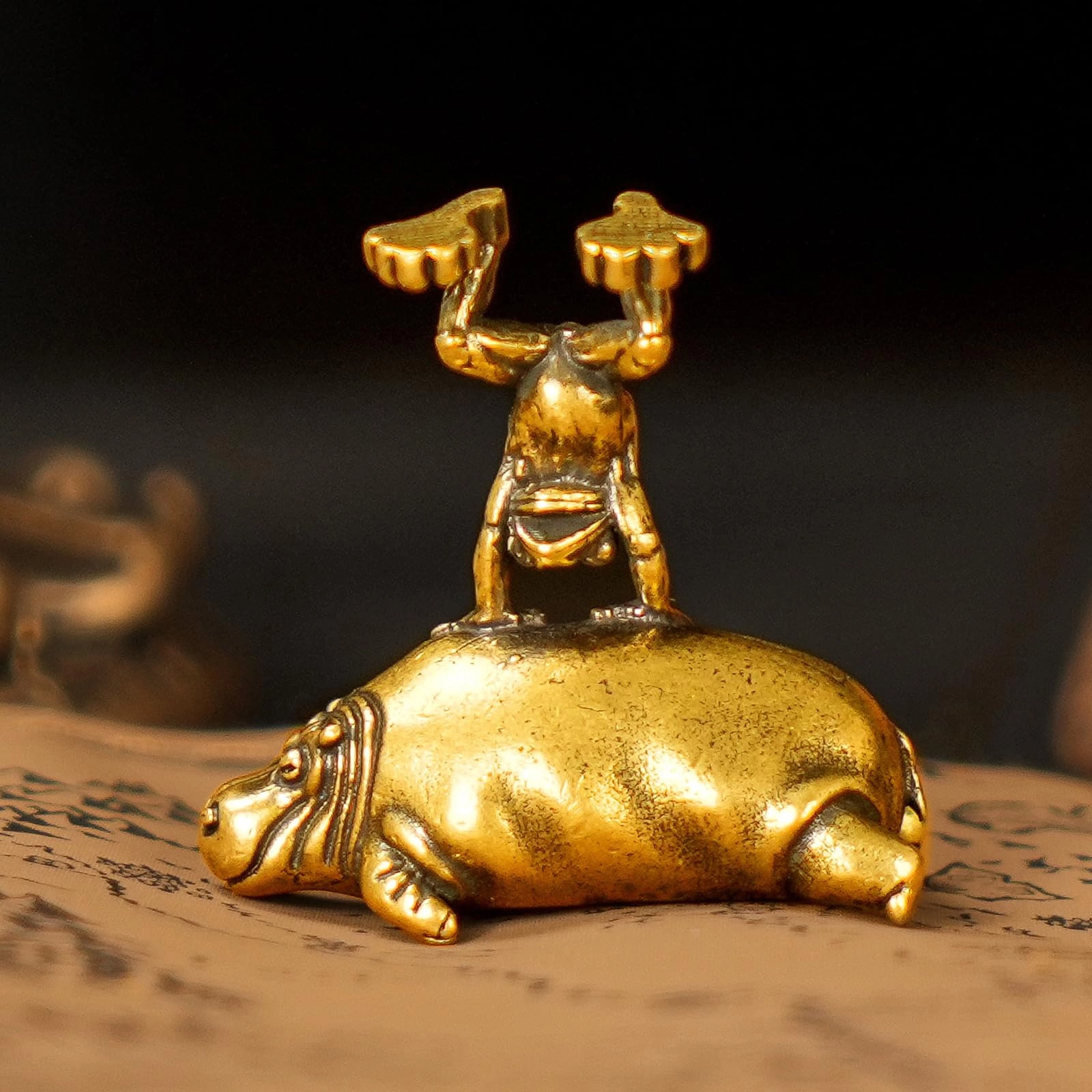 Frog & Hippo Sculpture - Brass