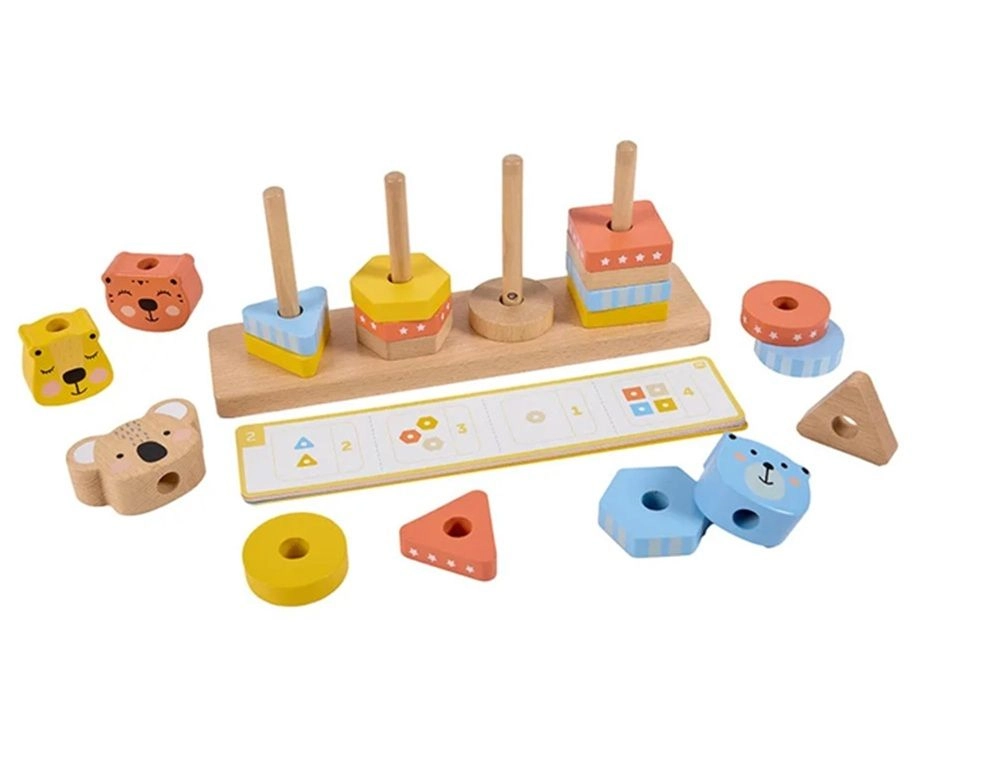 Geo Animals Wooden Stacking Toy - Suitable for 12 month & above 12 activity cards.