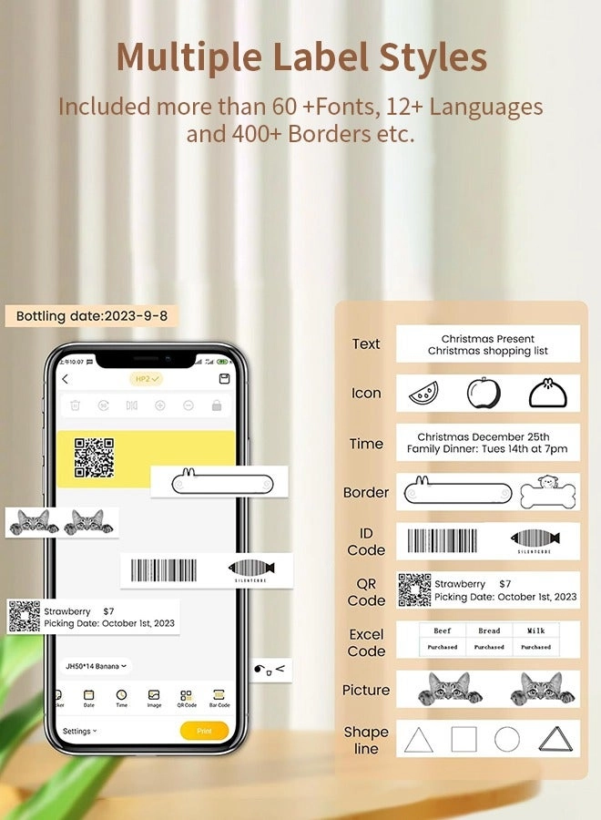 Portable Bluetooth Label Maker - Thermal Printing 12mm
