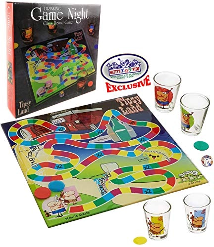 Tipsy Land - 12" x 12" glass board 4 shot glasses + Shooters & Ladders For Ages 18 and up