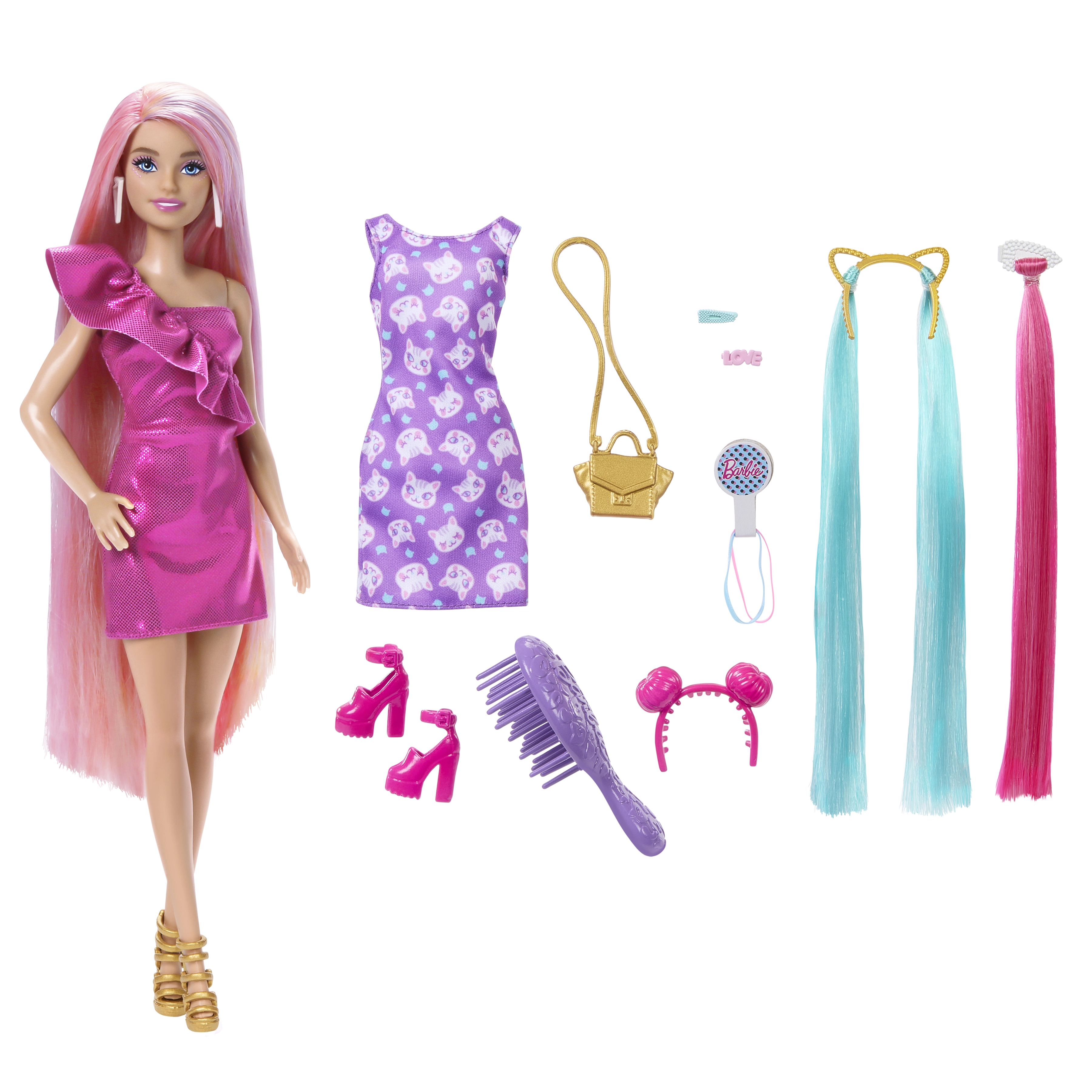 Barbie Flower Magic Mermaid - Long Blonde Hair Pink Highlights Ombre Tail Ages 3+