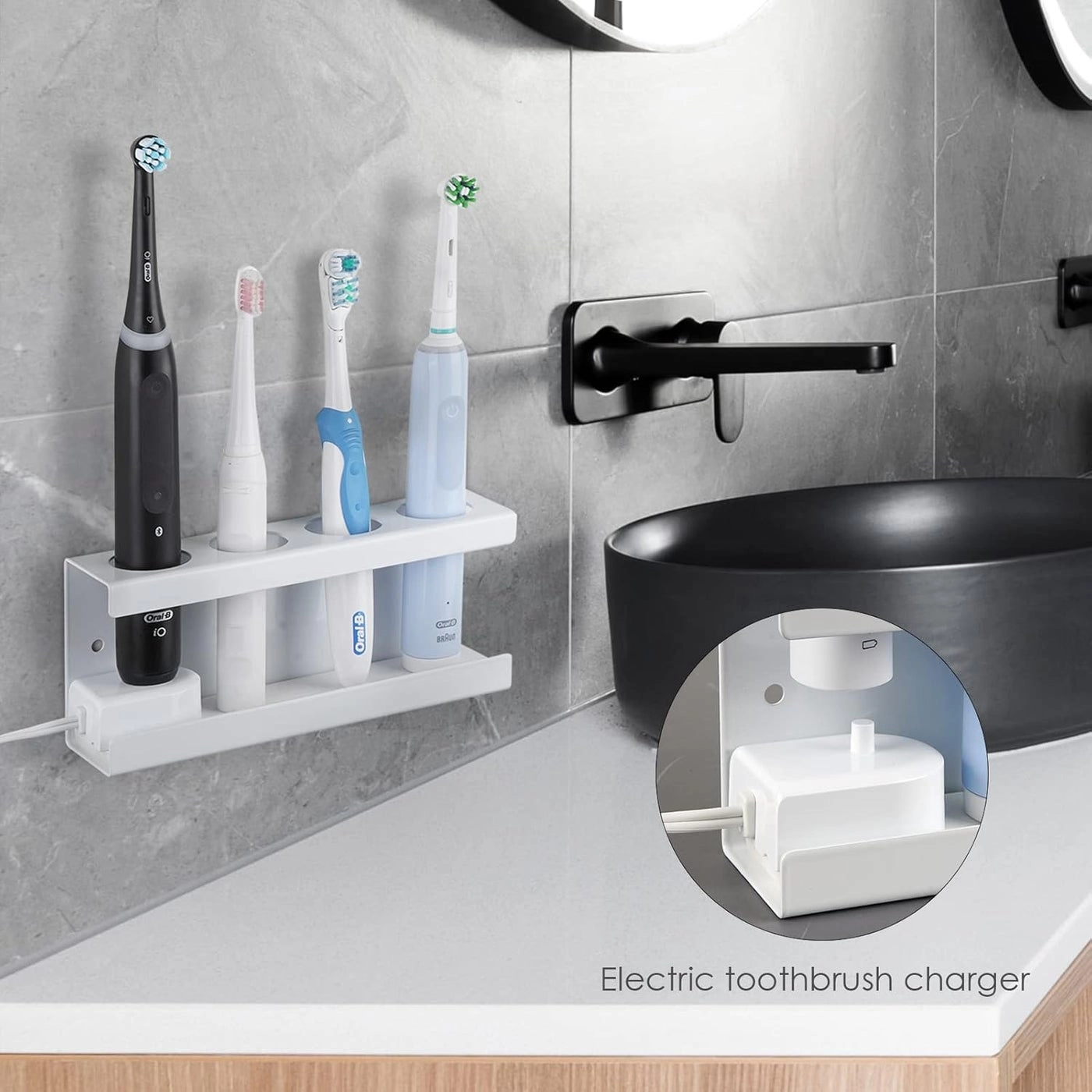 Electric Toothbrush Holder - Wall Mounted 4 Slots