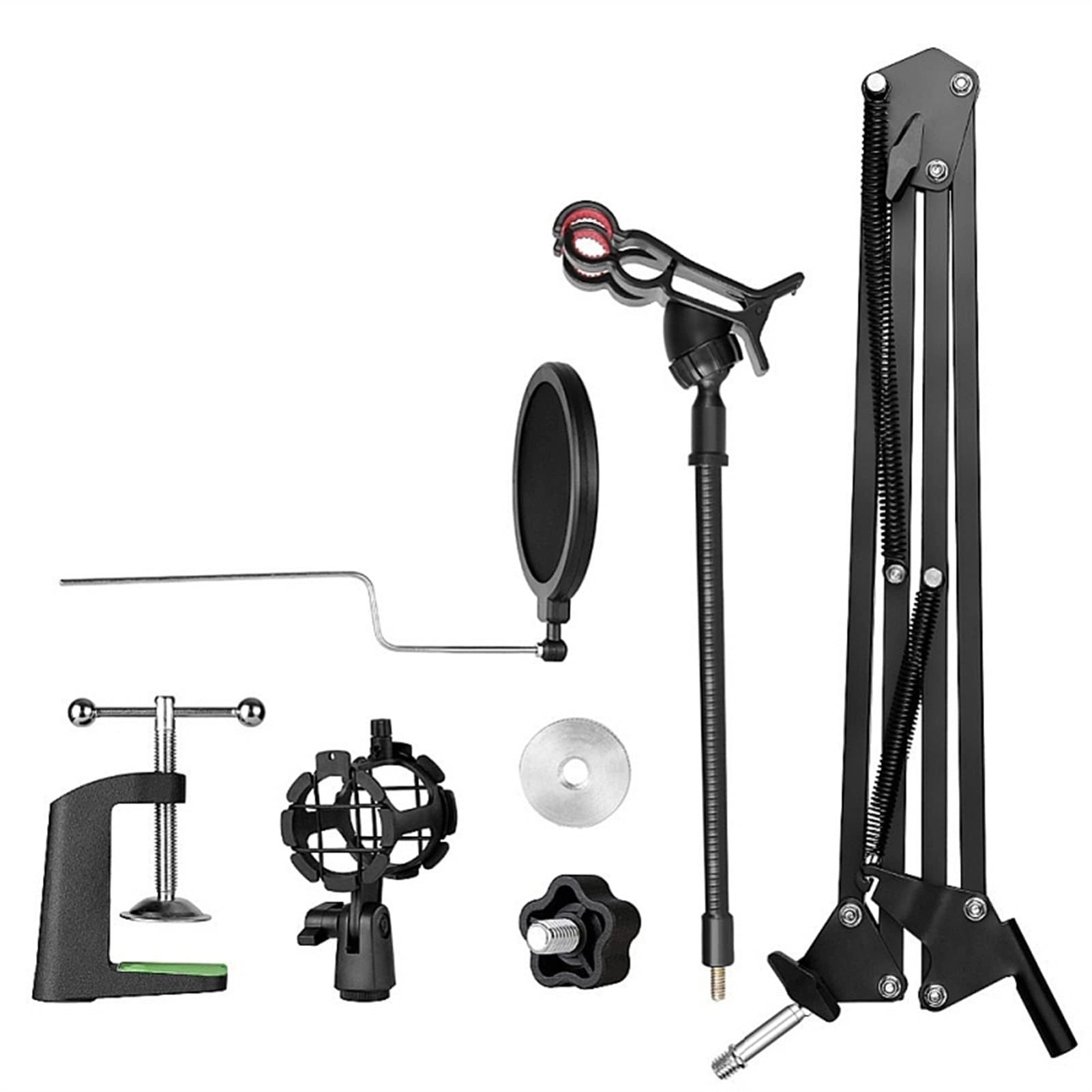 Mic Stand + Mic Clip Holder + Table Mounting Clamp + Pop Filter