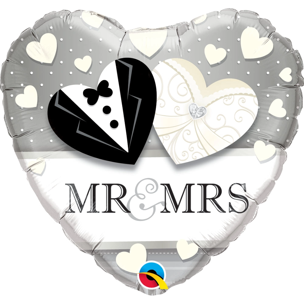 Mr. and Mrs. Wedding Heart Foil Balloon - 18-Inch Black and White