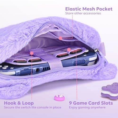 Switch Lite Carrying Case - Brown Dog + Switch Lite Screen Protector + Switch Game Case + Switch Thumb Caps