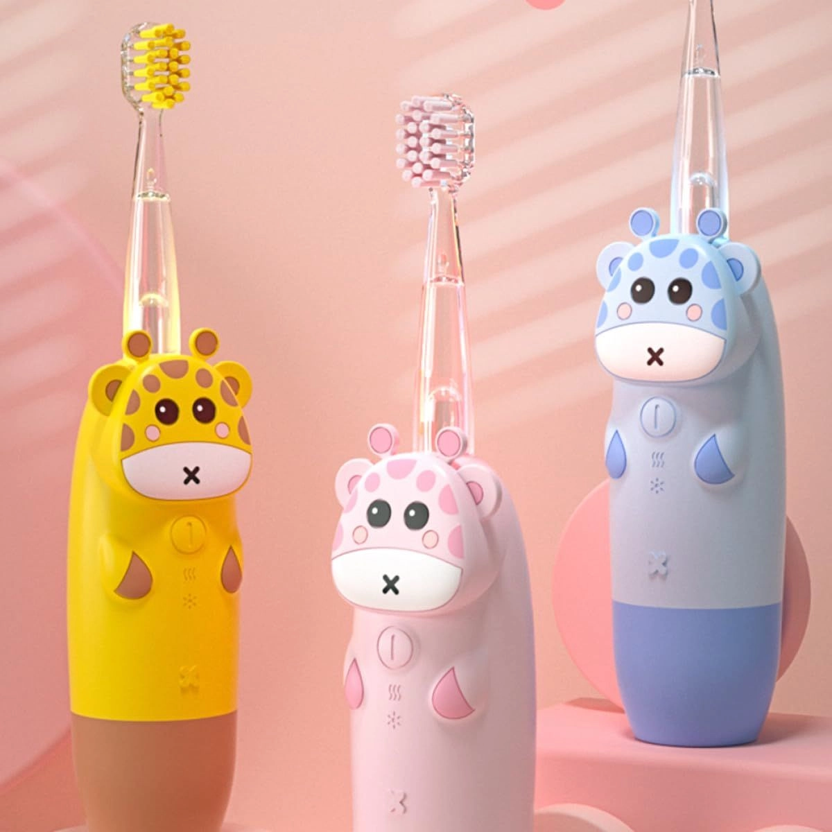 Electric Toothbrush - 2 Blue Animal Brush Heads USB Rechargeable Set