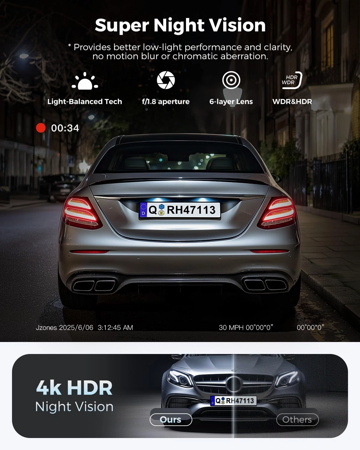 Dash Cam Front and Rear - 4K+1080P FHD
