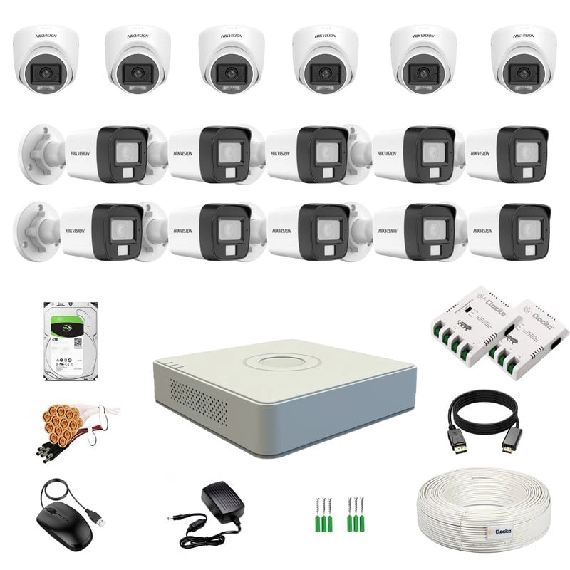 Prama Hikvision India Pvt.Ltd Dual Light Dome Camera - 6 Nos + Bullet Camera - 10 Nos + DVR - 16CH + Hard Disk - 4TB + CCTV Coaxial Cable - 1 Roll + 8Ch SMPS - 2 Nos