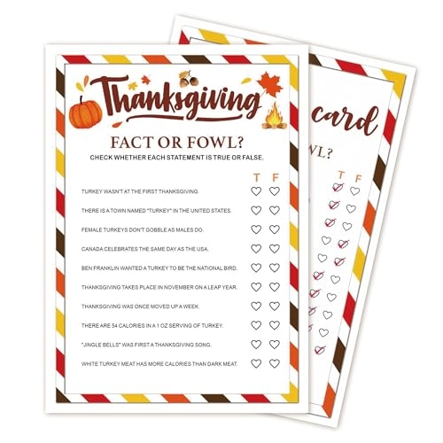 Thanksgiving Party Icebreaker Games Cards - 30 pieces